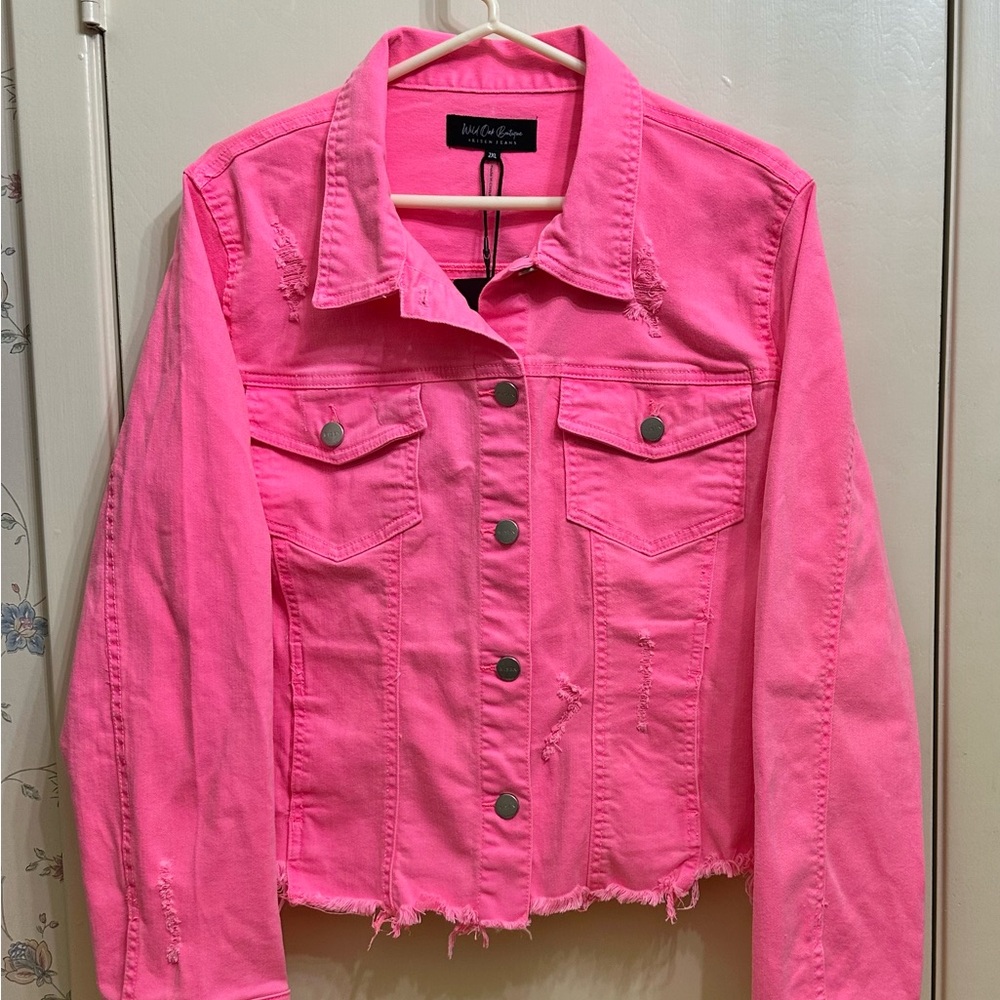 NWT Risen Los Angeles Neon Pink Denim Jacket SZ 2XL